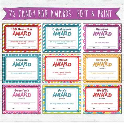 Printable Candy Bar Award Certificates